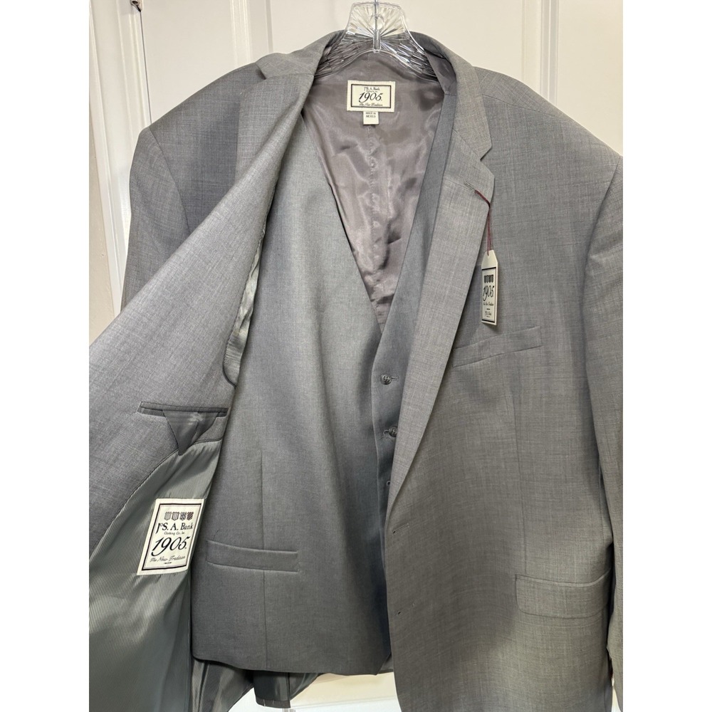 Jos A Bank 1905 Blazer 56L  Vest Men 58L Gray Wool Signature Sport Coat And Vest